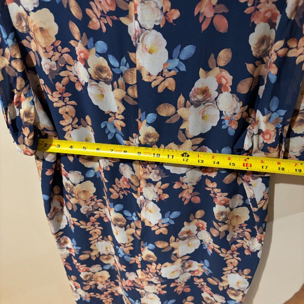 J. Crew Floral Silk Short Sleeve Shift Dress - 12 Tall, Blue White Pink - Picture 8 of 9
